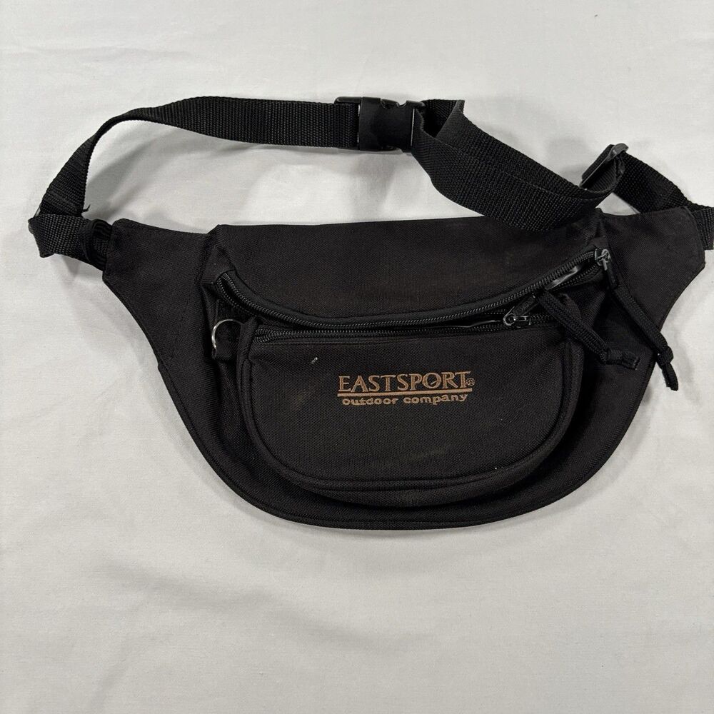 Vintage 90's Eastsport Outdoor Company Waist Bag / Fanny Pack 3 Pocket Black Y2K